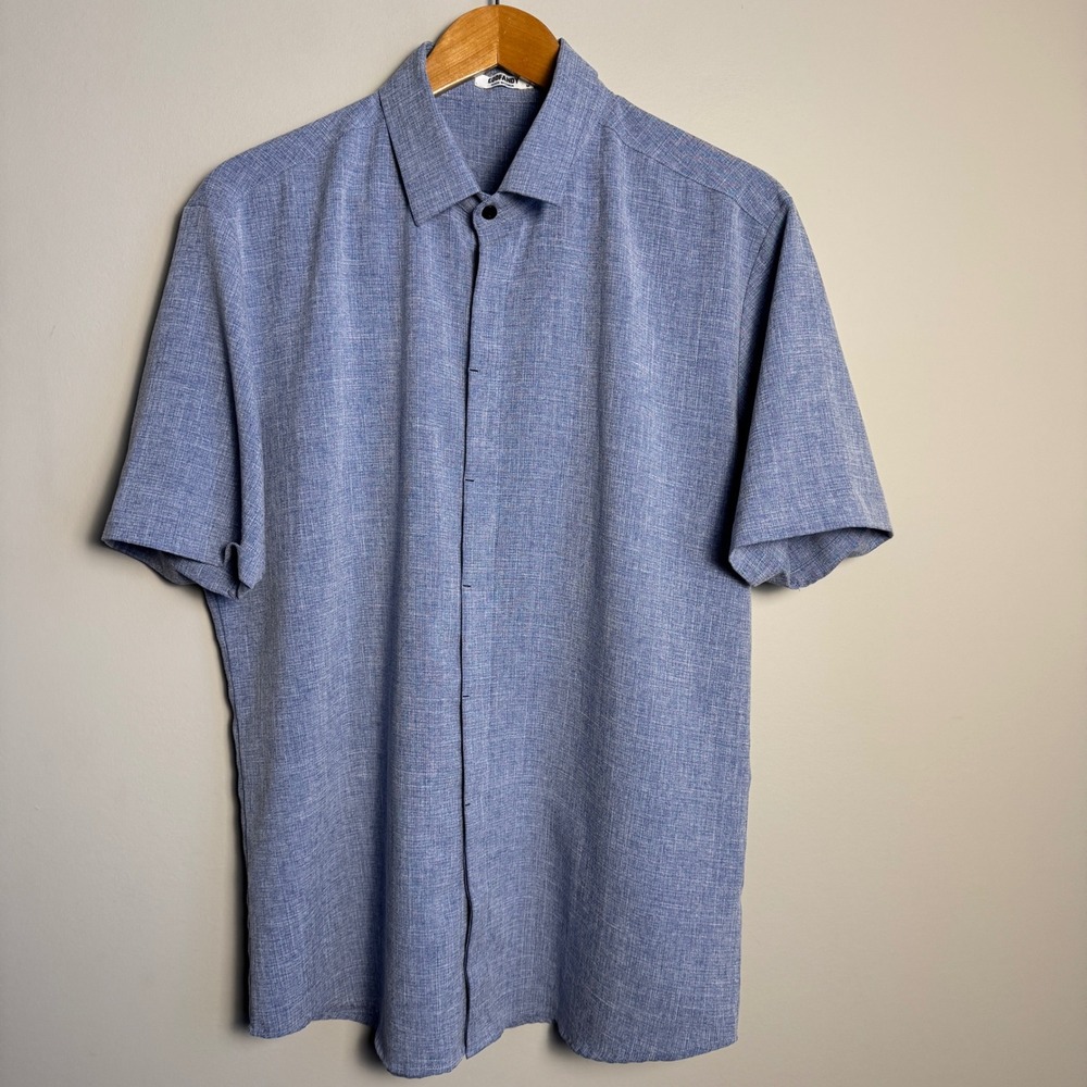 COOFANDY‎ Mens Linen Blend Short Sleeve Button Up Shirt Blue Size Medium Preppy